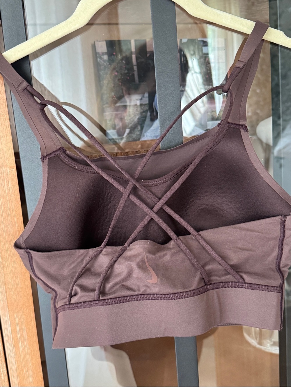 Nike Swoosh Luxe Sports Bra tank Top Chocolate padded criss cross strappy brown